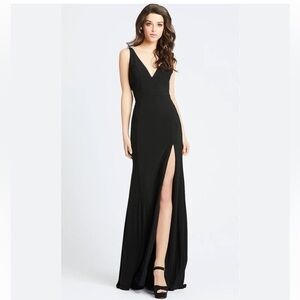 LEENA for Mcduggal V neck high slit black long gown size 10